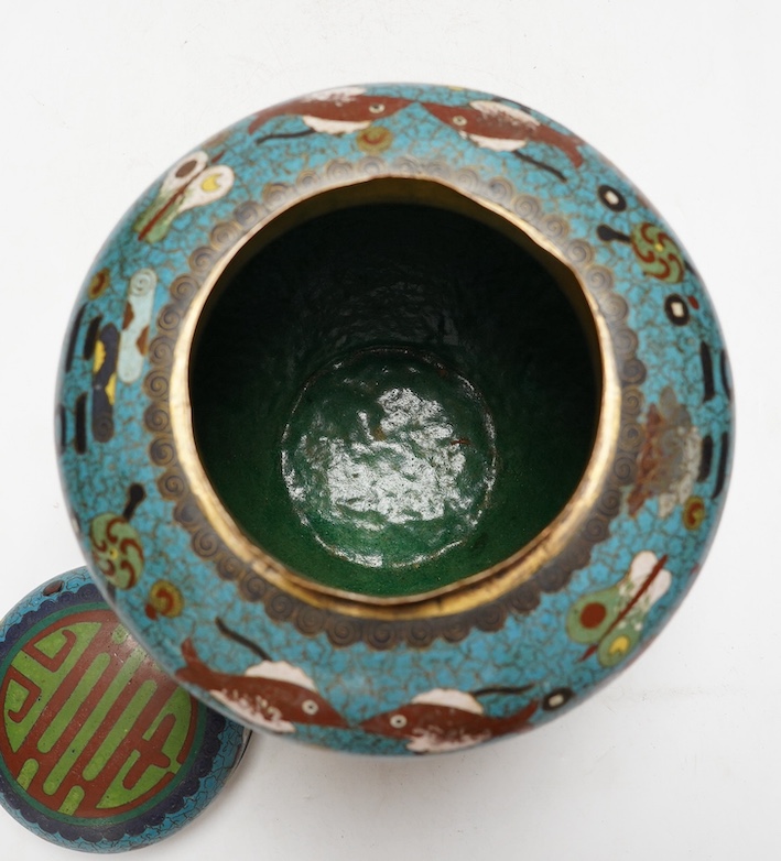 A Chinese cloisonné enamel jar and cover, early 20th century, 30cm high. Condition - poor